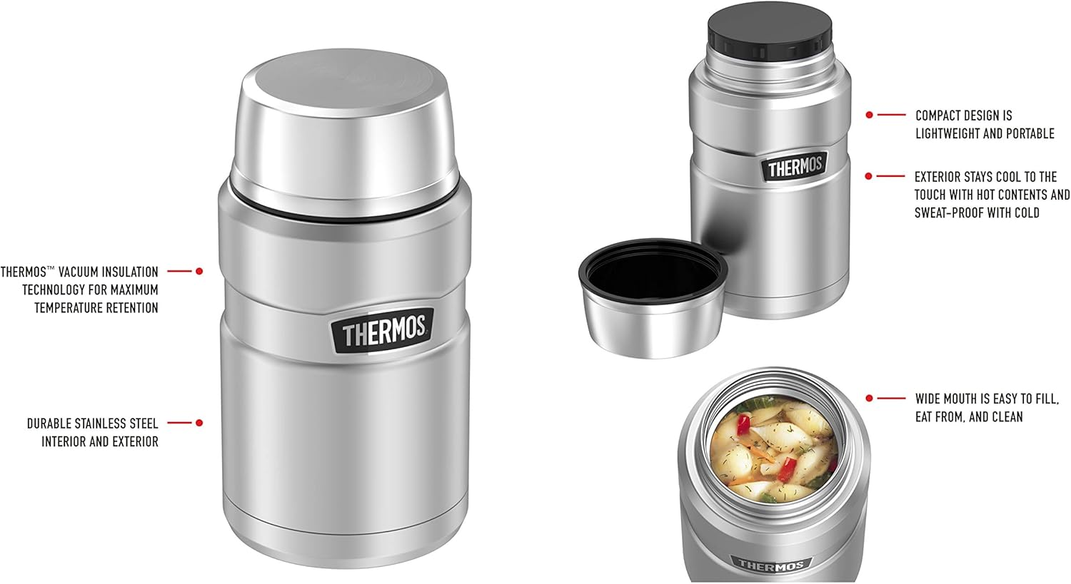 Thermos Stainless King Vacuum Insulated Food Jar, 710Ml, Stainless Steel, SK3020ST4AUS image number 1