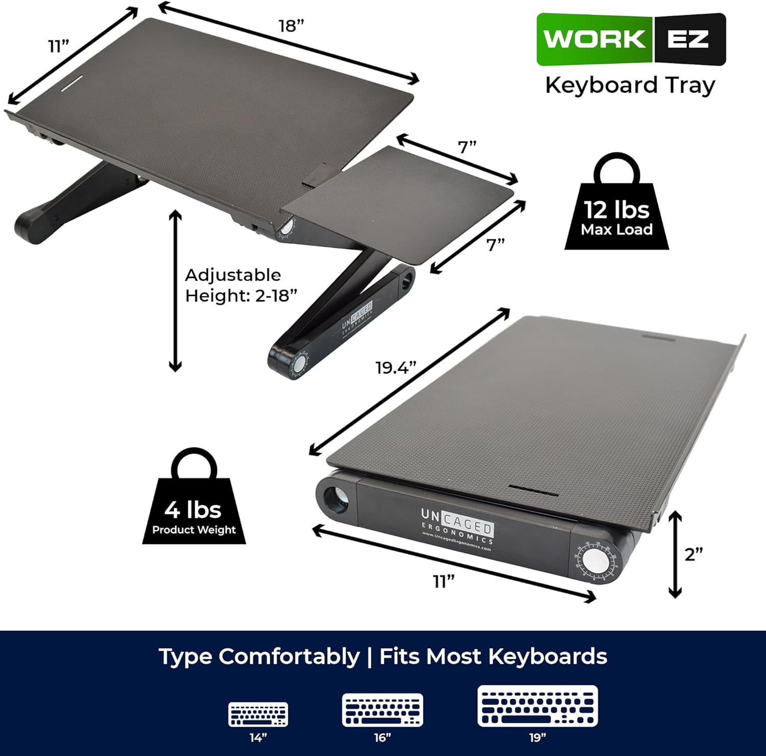 Workez Adjustable Computer Keyboard Stand for Desk, Keyboard & Mouse Stand, Ergonomic Keyboard Stand for Desktop, Computer Keyboard Riser for Desk - Black image number 5