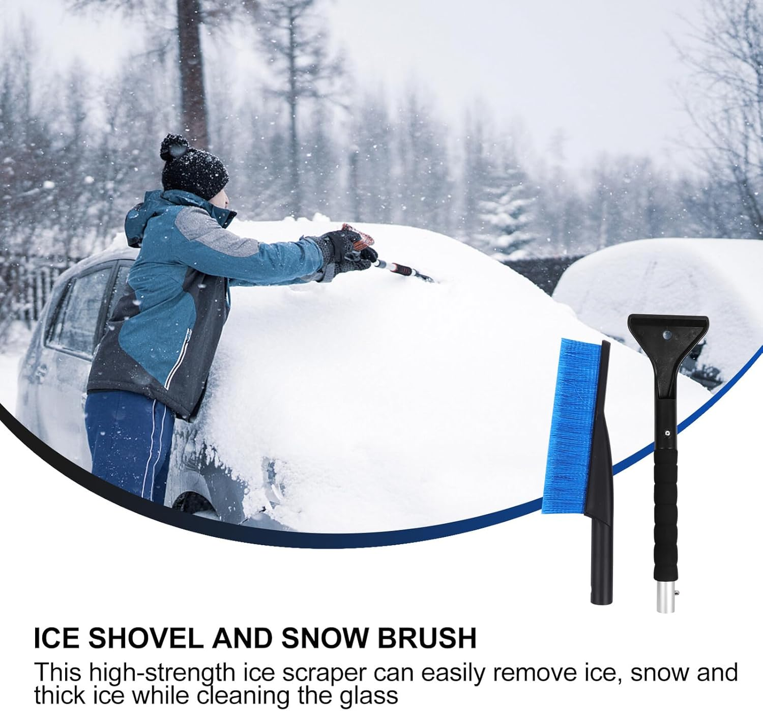SUPVOX 2-In-1 Car Snow Shovel and Winter Snow Brush with Ice Scraper for Windshield Removal Blue Sturdy Handle Suitable for Auto Cleaning in Cold Weather image number 5