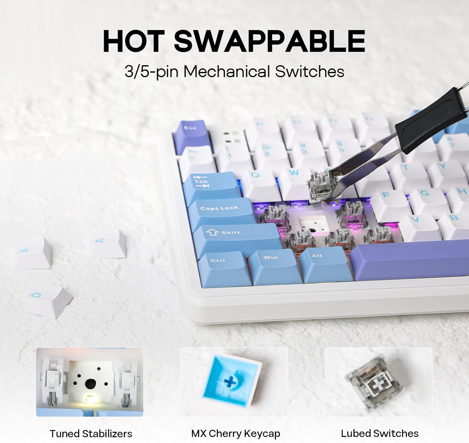 EPOMAKER Aula F108 Wireless Gaming Keyboard with 4000Mah Battery, US Layout Full Size Mechanical Keyboard with 108 Hot-Swappable Keys, RGB, for Mac/Pc/Android (White&Blue)