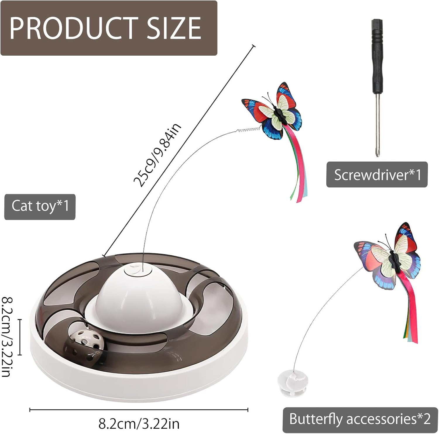 TNSLAND Interactive Cat Toy, Self-Employment Intelligence Electric with 2 Butterflies and 2 Balls, 3-Speed Tumbler Toy for Adults, Cat, Kittens, without Battery image number 5