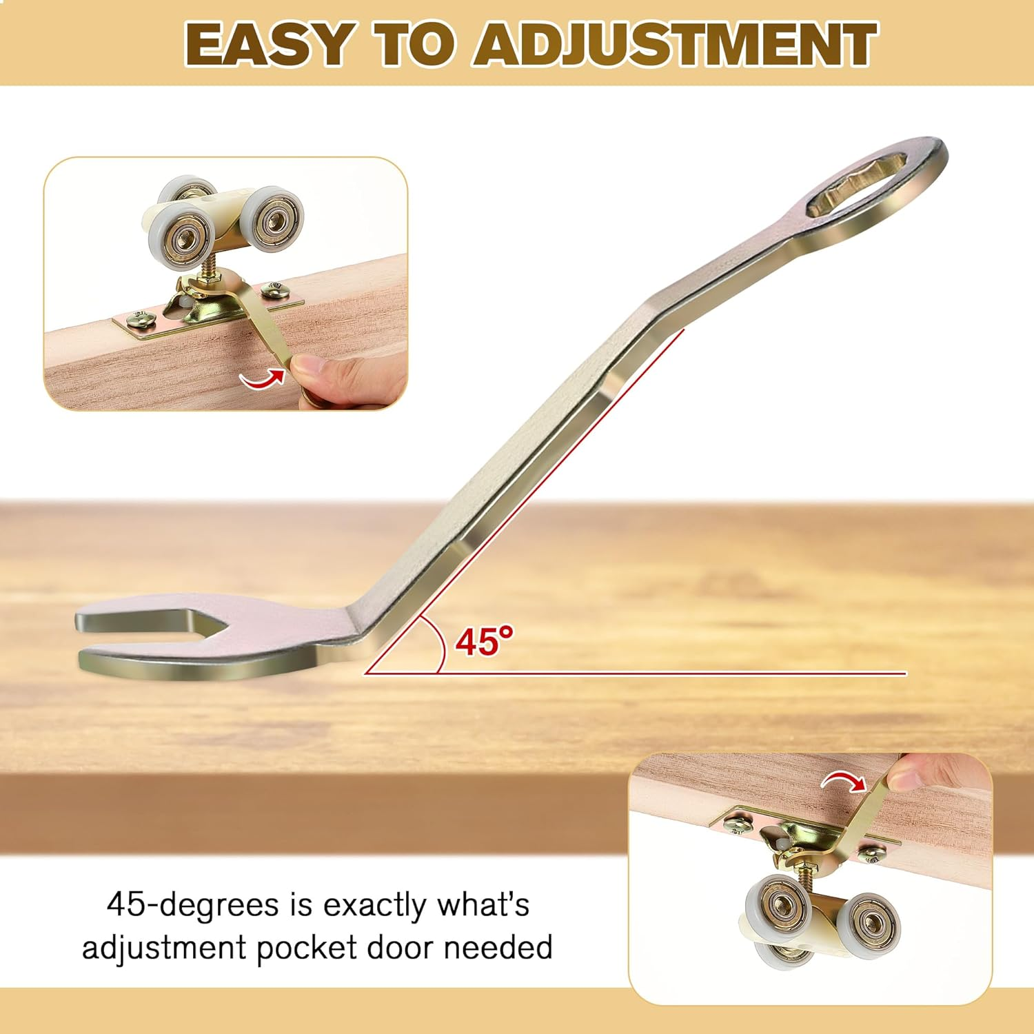 2 Pack Length Pocket Door Wrench, Heavy Duty Adjustable Spanner Tool, Pocket Door Adjustment Tool for Home or Hardware Repair(Color:Gold) image number 6