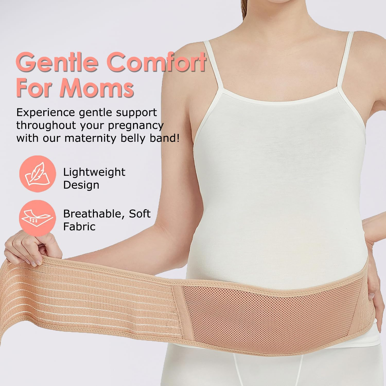 Maternity Belly Bands for Pregnant Women - Soft & Breathable Pregnancy Belly Support Band, 10CM Extra-Long Hook-And-Loop Tape, Adjustable Maternity Belt for Back, Pelvic Support, Comfortable, Easy to Use (Beige, XL-115CM) image number 4