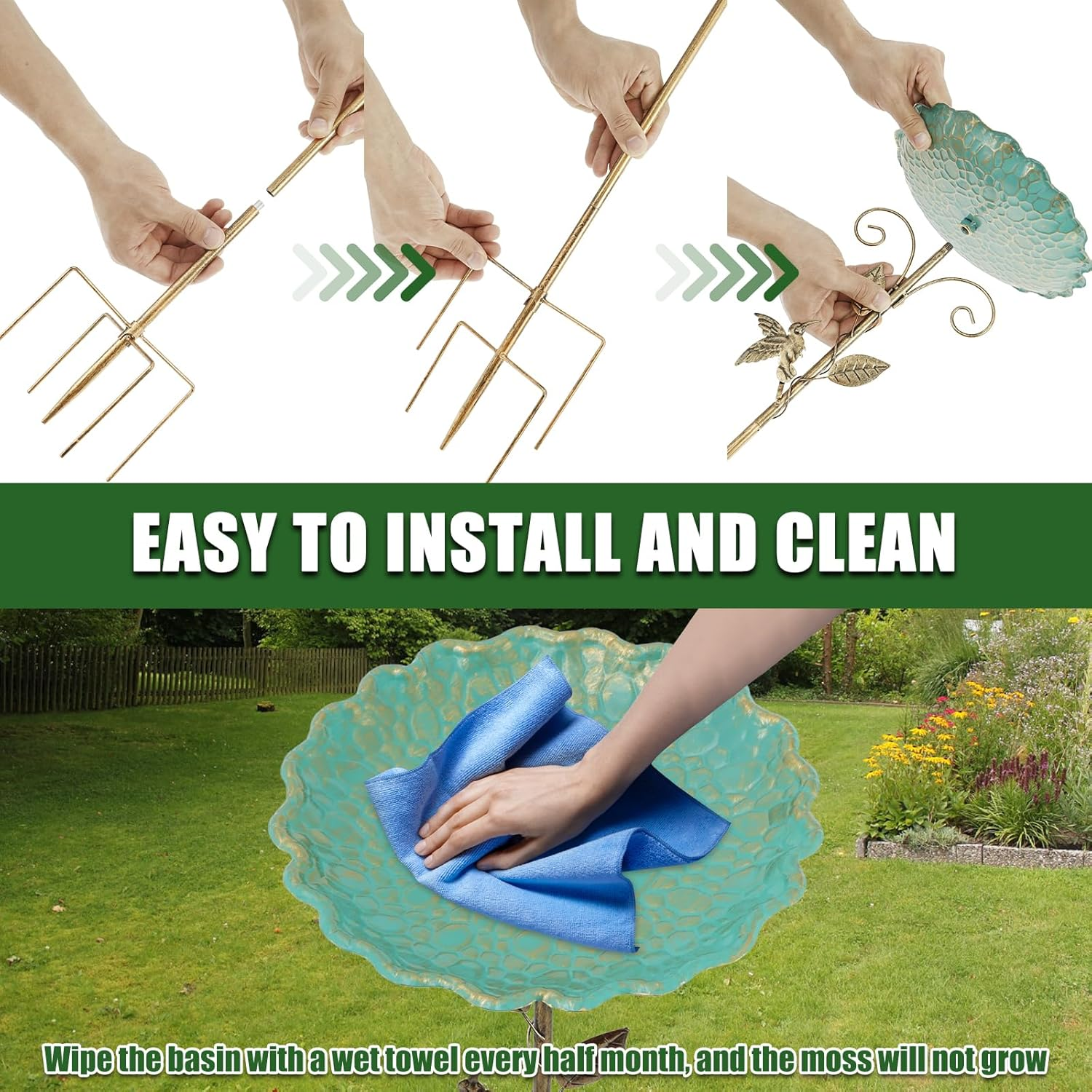 1Set Decorative Metal Bird Bath, Easy Maintenance Vintage Freestanding Birdbaths and Supports for Garden Patio Yard Lawn Decor 77X25.5X25.5Cm image number 3