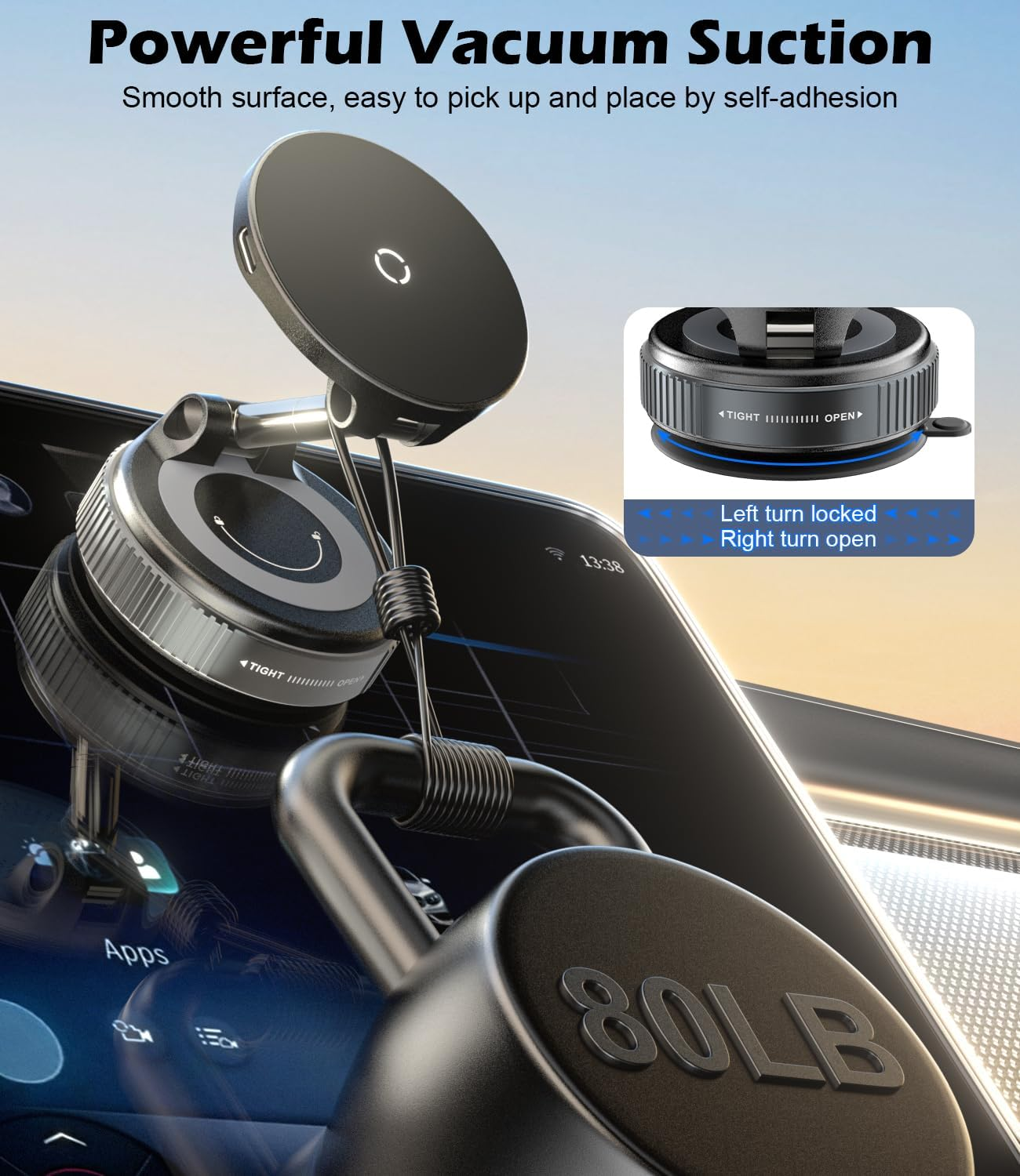 Cloudvalley 15W Fast Wireless Charger Car Phone Holder Mount, Vacuum Suction Cup Phone Holder Design for Magsafe Iphone 16/15/14/13/12, 360&deg; Adjustable & Foldable Stand for Dashboard & Windshield image number 1