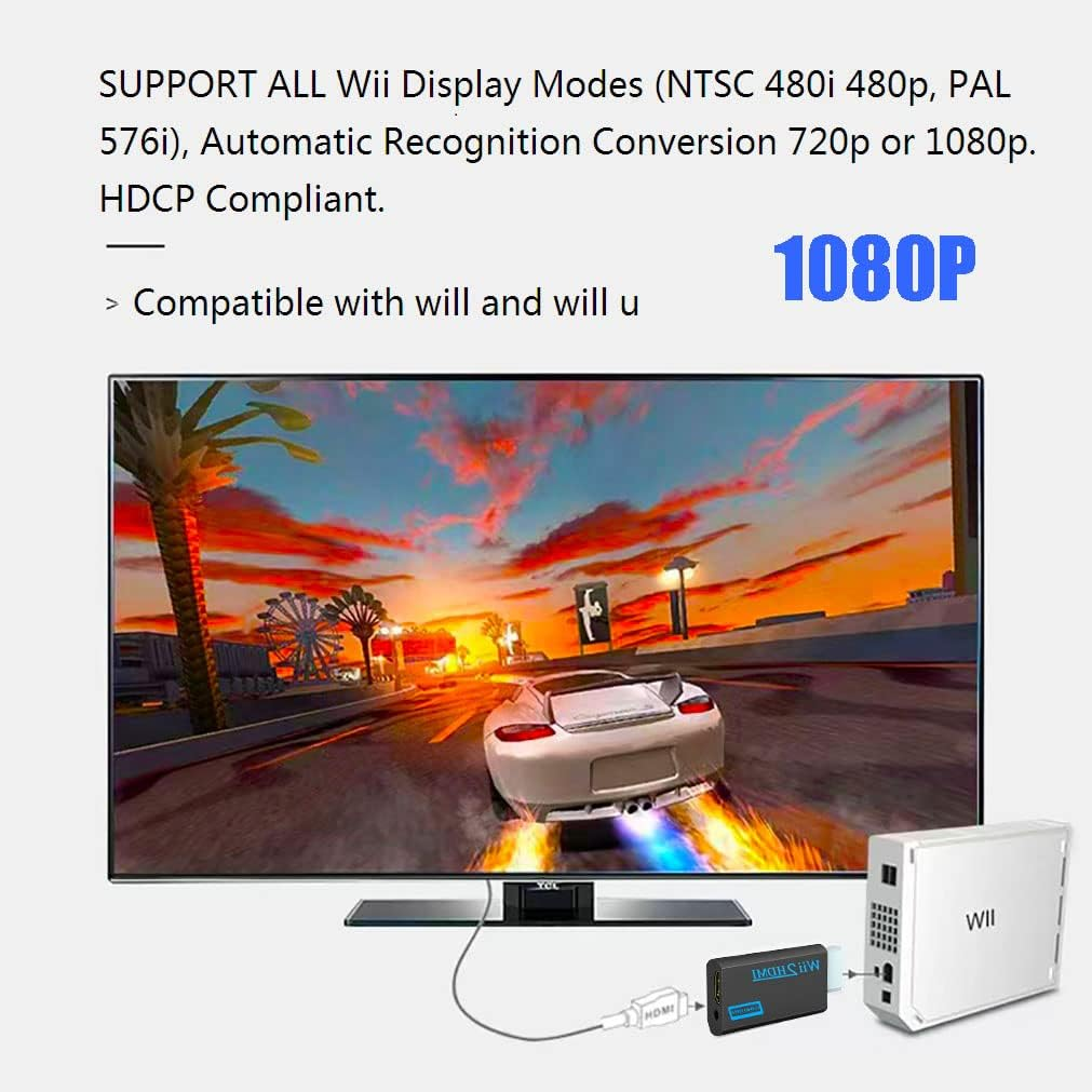 Wii to HDMI Converter Adapter, Alife Wii to HDMI 1080P or 720P Output Video Converter & 3.5Mm Jack Audio Output Wii HDMI Converter Supports All Wii Display Modes