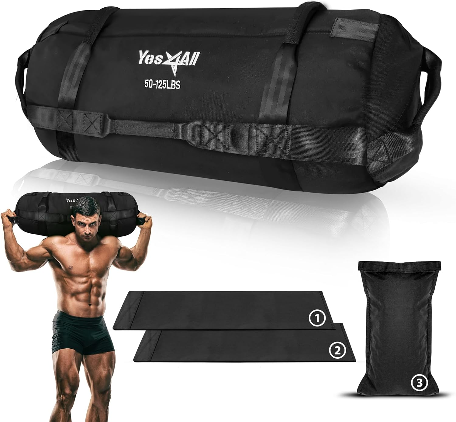 Yes4All Sandbags for Working Out, Adjustable Sand Bags for Weight Training with Handles, Multiple Colors & Sizes 5-200Lbs