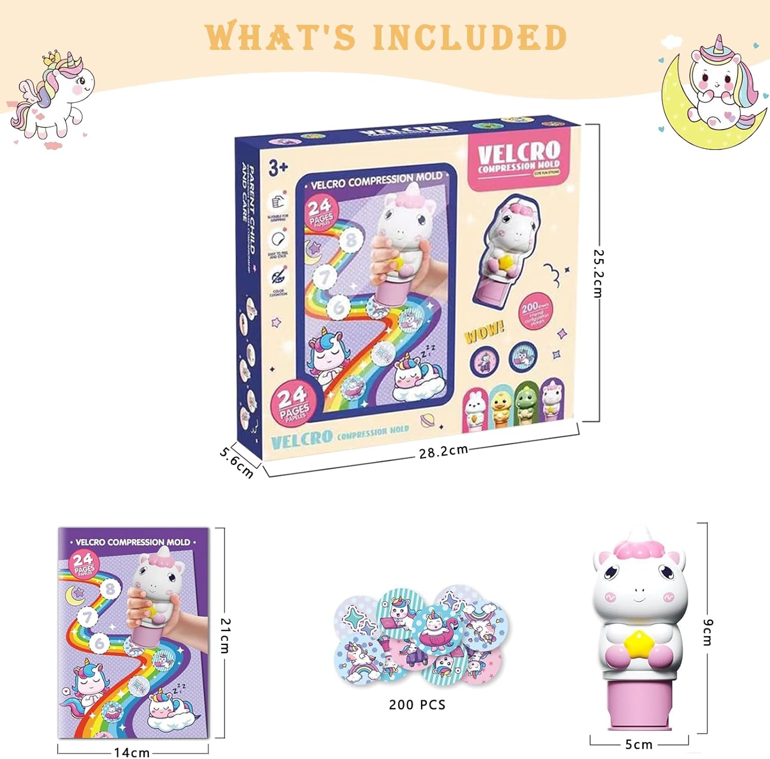 Checkzed Colorful Fun Stickers Stamper,24Page Magic Seal, 1 Pack Sticker Book, 200 Pack Stickers, Arts and Crafts Fidget Collectible Character - Creative Play Travel image number 1