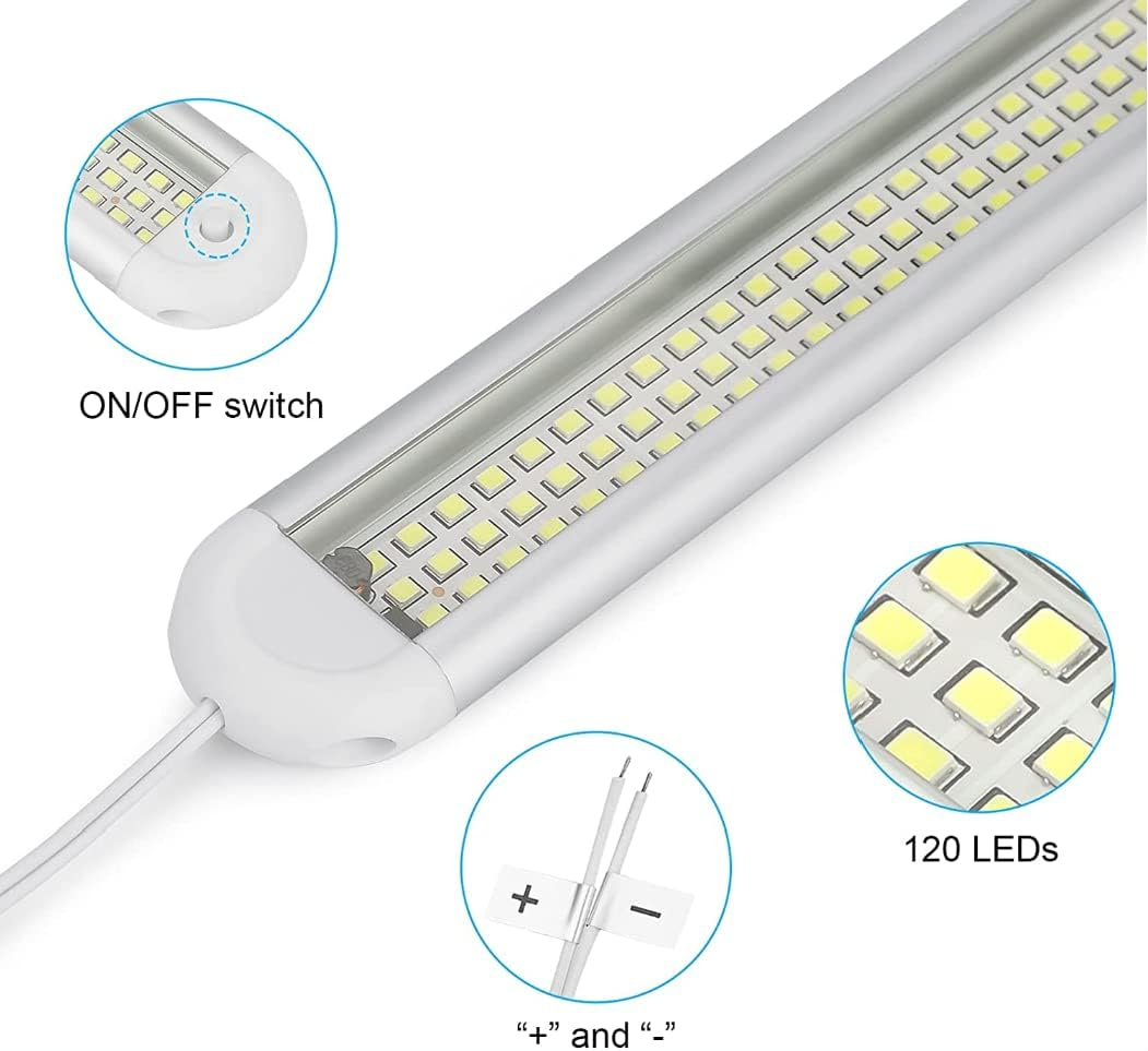 12V/24V LED Interior Light Bar, 120 Leds 1200LM 8W DC 12V Led Light Bar, LED Strip Lights with On/Off Switch for Enclosed Trailer Truck RV Car Lorry Camper Boat Caravan Motorhome Home Cabinet（2Pack） image number 1