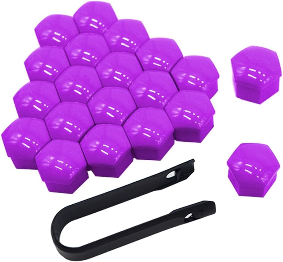 Qitindasen Pack of 20 17 Mm Car Wheel Nut Covers, Universal Tyre Nut Caps, Hexagonal Car Hub Screw Cover with Removal Tool (Purple) image number 3