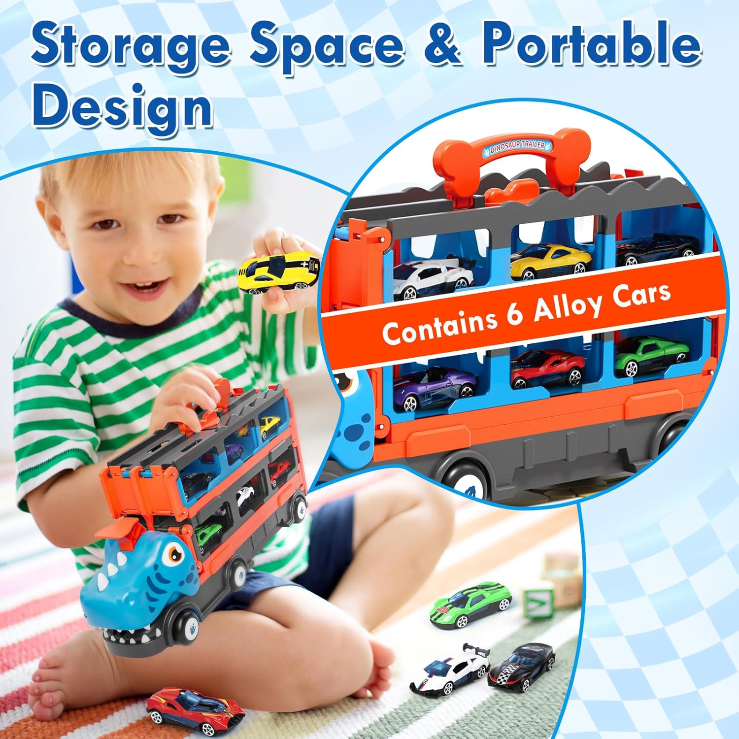 Lehoo Castle 2 Year Old Boy Gifts, 7 in 1 Transport Truck Toy, Toys for 2 Year Old Boys, Toy Car Storable and Foldable, Ejectable Carrier Truck with 6 Pcs Race Cars