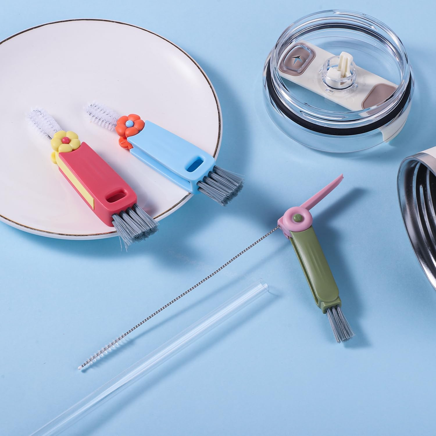 2Pcs 3-In-1 Cup Lid Cover Gap Cleaning Brush, Multi-Functional Bottle Cap Gap Cleaning Brush Household Cleaning Tool Bottle Cleaning Brush (Mixed Colors) image number 6