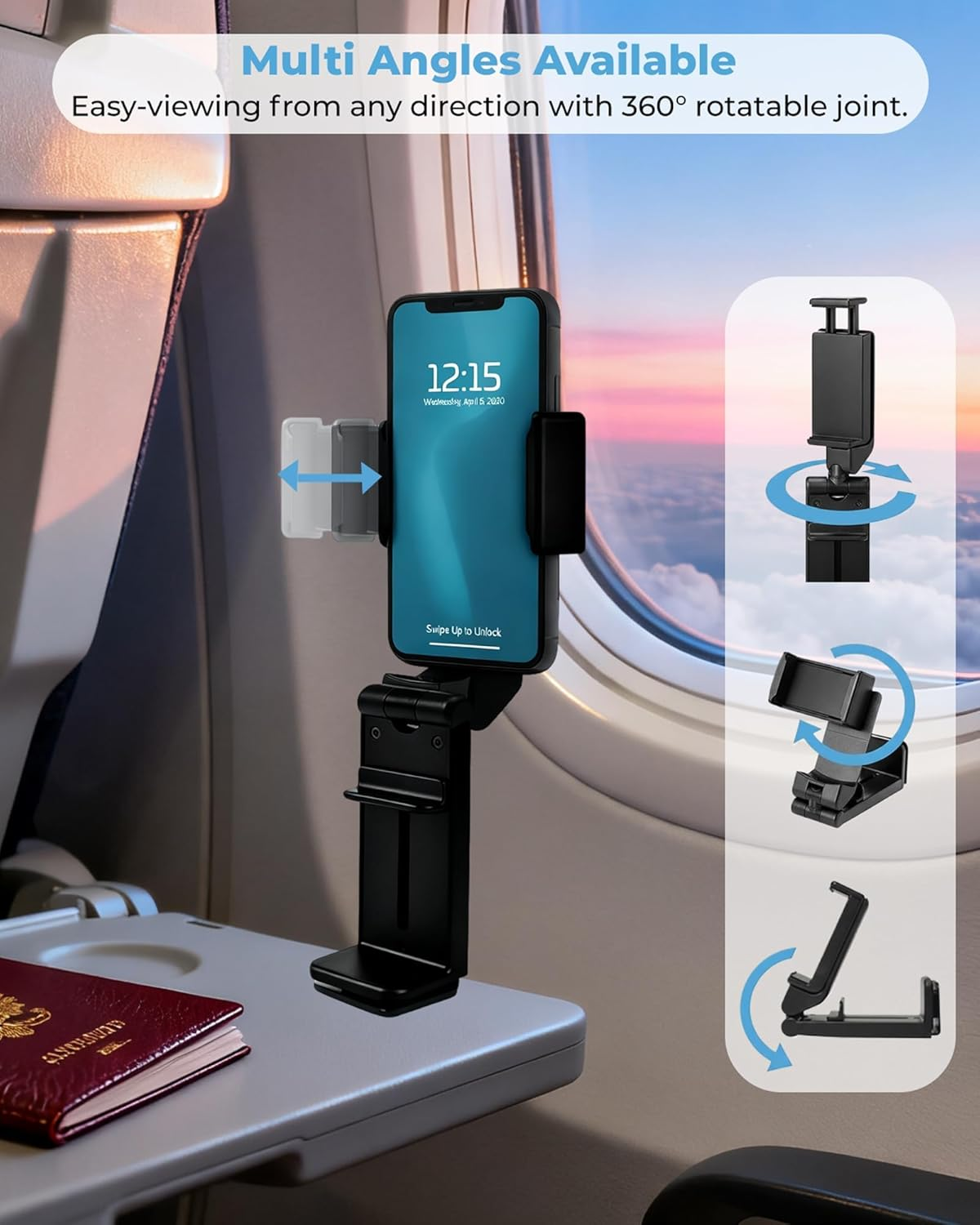 EKOWEE 2 Pack Universal in Flight Airplane Phone Holder Mount, Hands Free Viewing with Multi-Directional Dual 360 Degree Rotation, Pocket Size Must Have Airplane Travel Essential Accessory for Flying image number 6