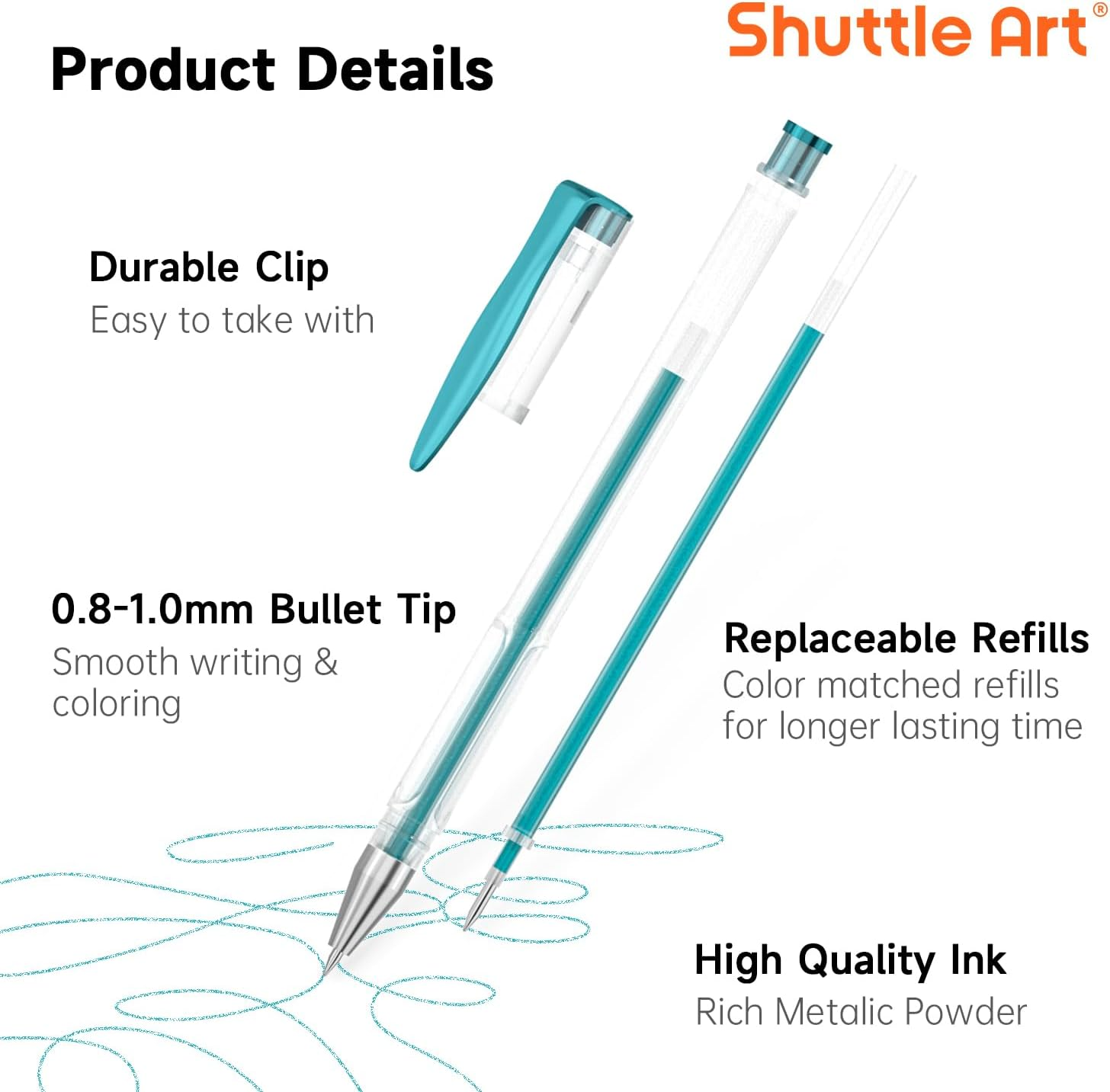 Shuttle Art 50 Pack Metallic Gel Pens, 25 Metallic Gel Pens Set with 25 Refills Perfect for Adult Colouring Books Doodling Drawing Art Markers