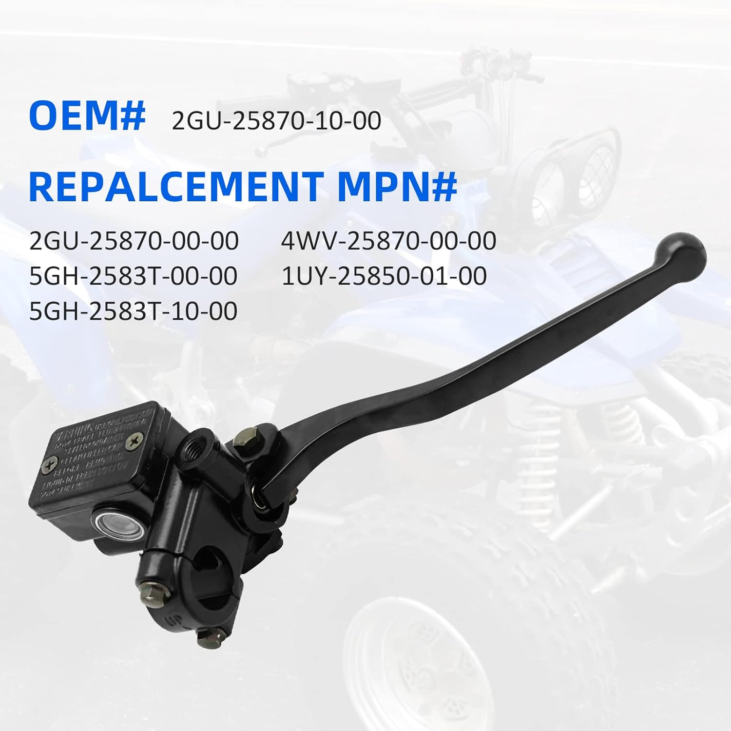 Front Brake Master Cylinder Compatible with Yamaha Banshee 350 Big Bear 350 400 Grizzly 400 600 Kodiak 400 Warrior 350 Wolverine 350 YFZ YFM OEM#2GU-25870-10-00 image number 3