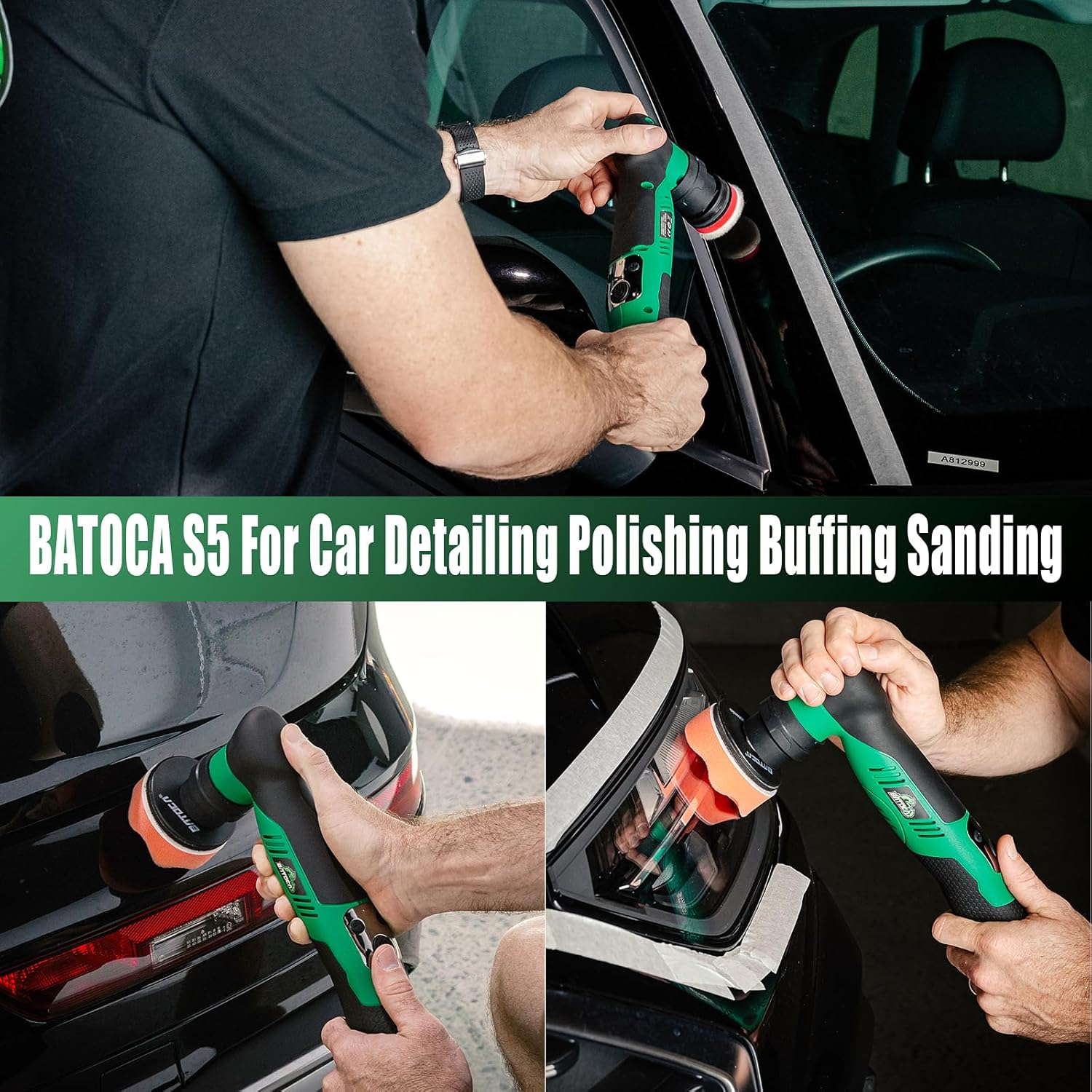 BATOCA S5 Cordless Mini Car Polisher Buffer Sander Dual Action & Rotary Polishing Machine 2 Battery 25Mm/75Mm Polishing Pads Detailing Kit 6 Variable Speeds 2000-5500RPM for Car Boat Polishing Buffing image number 4