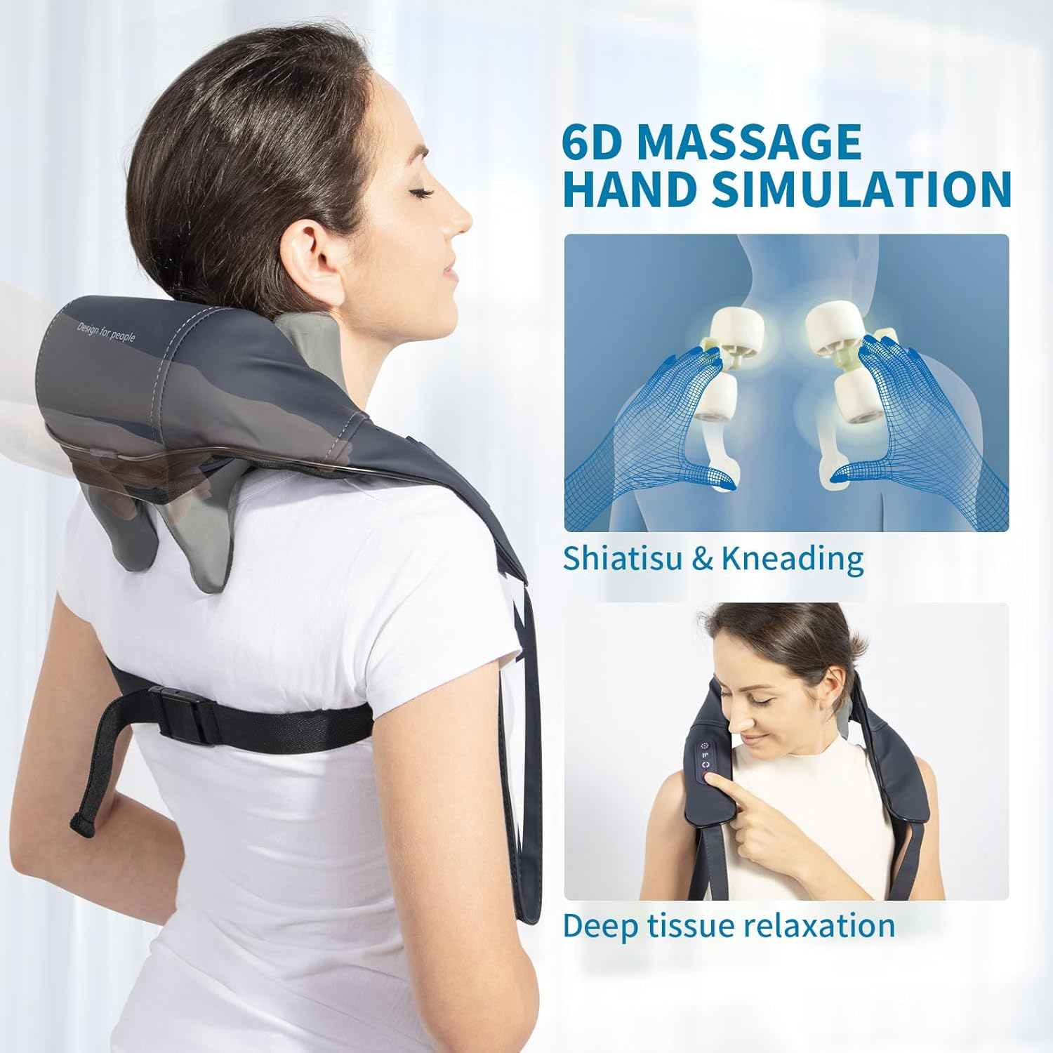 Goldmille Neck and Shoulder Massager with Infrared, Shiatsu Back Massager for Pain Relief, Cordless Electric Deep Tissue 6D Kneading Massager for Neck, Shoulder, Leg, Back Muscle Tension Release
