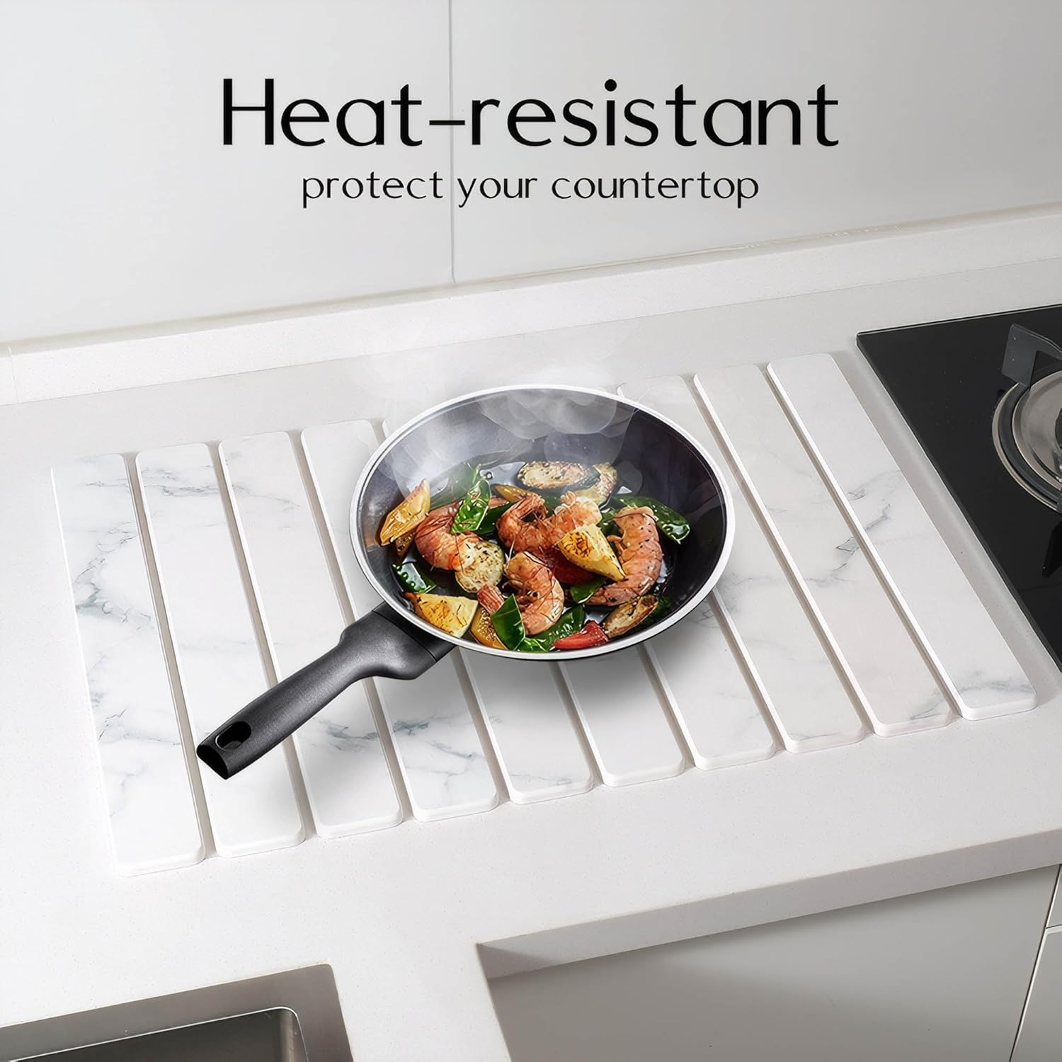 Kitchen Counter Stone Dish Drying Mat Foldable Absorbent Quick Dry Heat-Resistant Diatomite Pad (Grey) image number 2