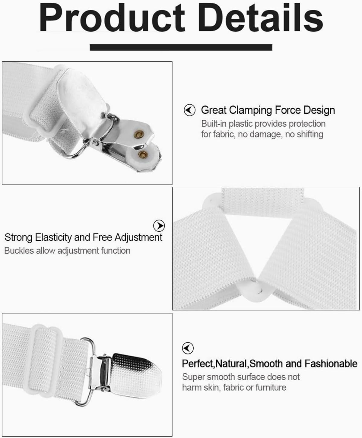 JUKOTA Bed Sheet Tensioners, Pack of 4 Adjustable Bed Sheet Tensioners, Elastic Bed Sheet Tensioners, Fitted Sheet Tensioners, Bed Sheet Tensioners, Bed Sheet Tensioners with Clip for Bed Linen image number 5