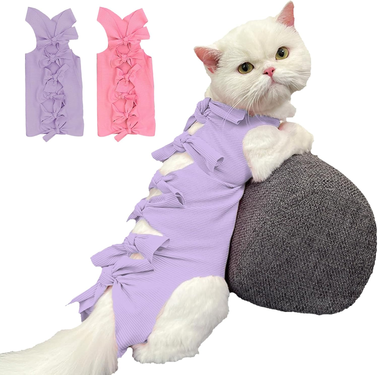 KASESSS 2 Pcs Cat Recovery Suit, Cat Clothes after Surgery, Cat Surgery Recovery Suits, Soft Cat Post Surgery Suit, Cat Onesie anti Licking for Abdominal Wounds Skin Diseases E-Collar Cone Alternative image number 2