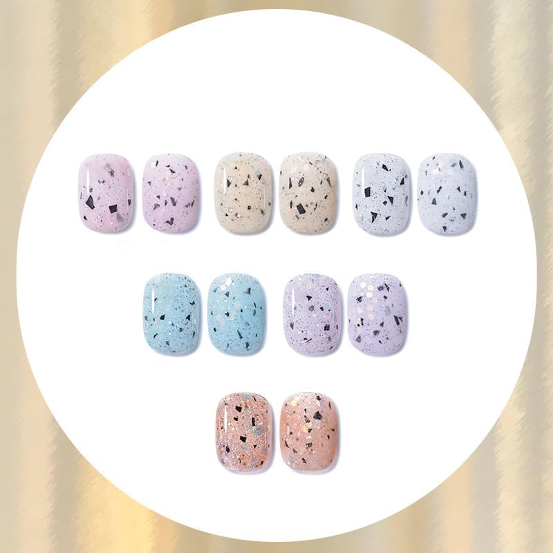 PINNI Egg Shell Gel Nail Polish Kit - Speckled, Reflective Glitter, Semi-Permanent UV Polish with Sequins, Shiny Shimmer White Varnish