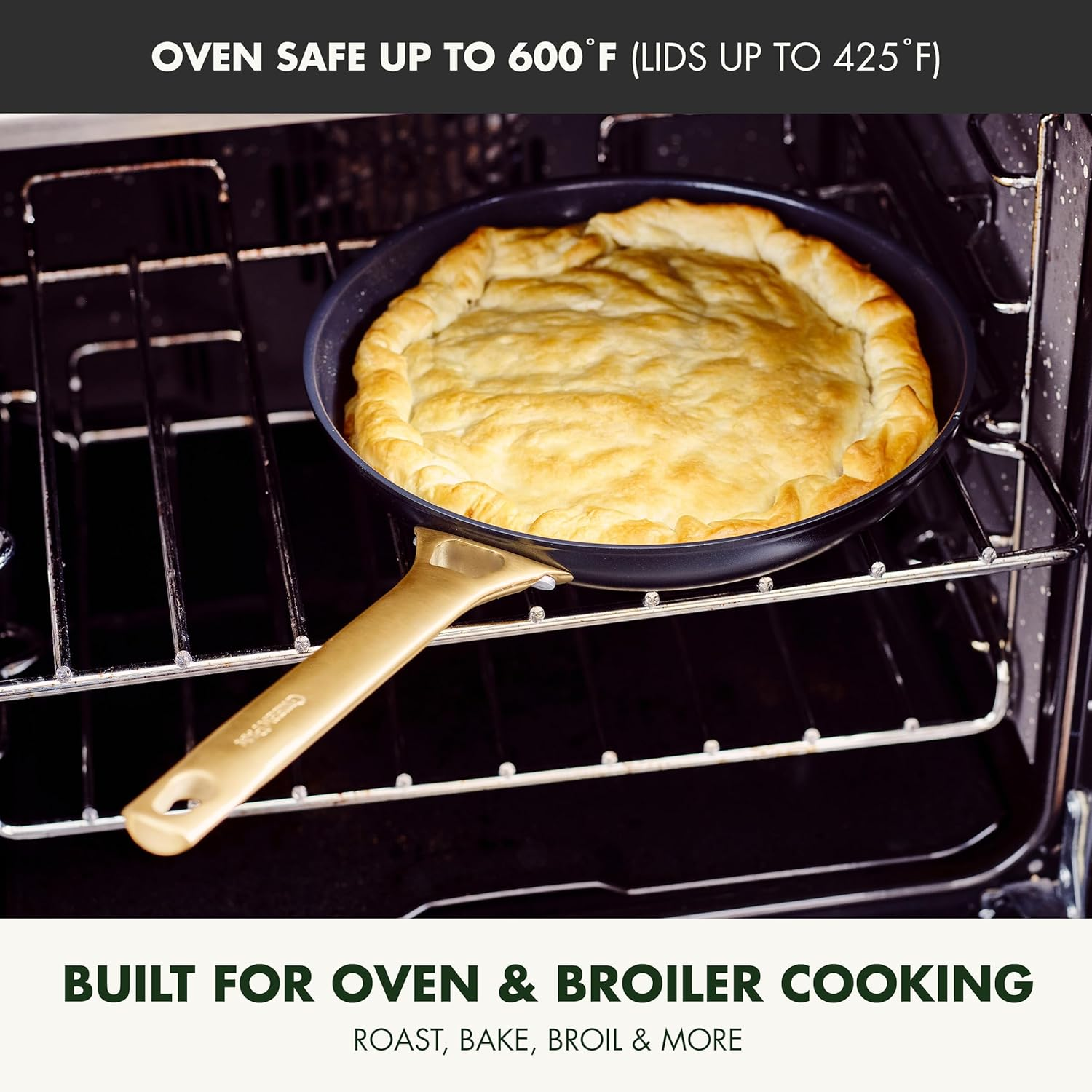 Greenpan Reserve Hard Anodized Healthy Ceramic Nonstick, 8" 10" and 12" 3 Piece Frying Pan Skillet Set, Gold Handle, Pfas-Free, Dishwasher Safe, Oven Safe, Black