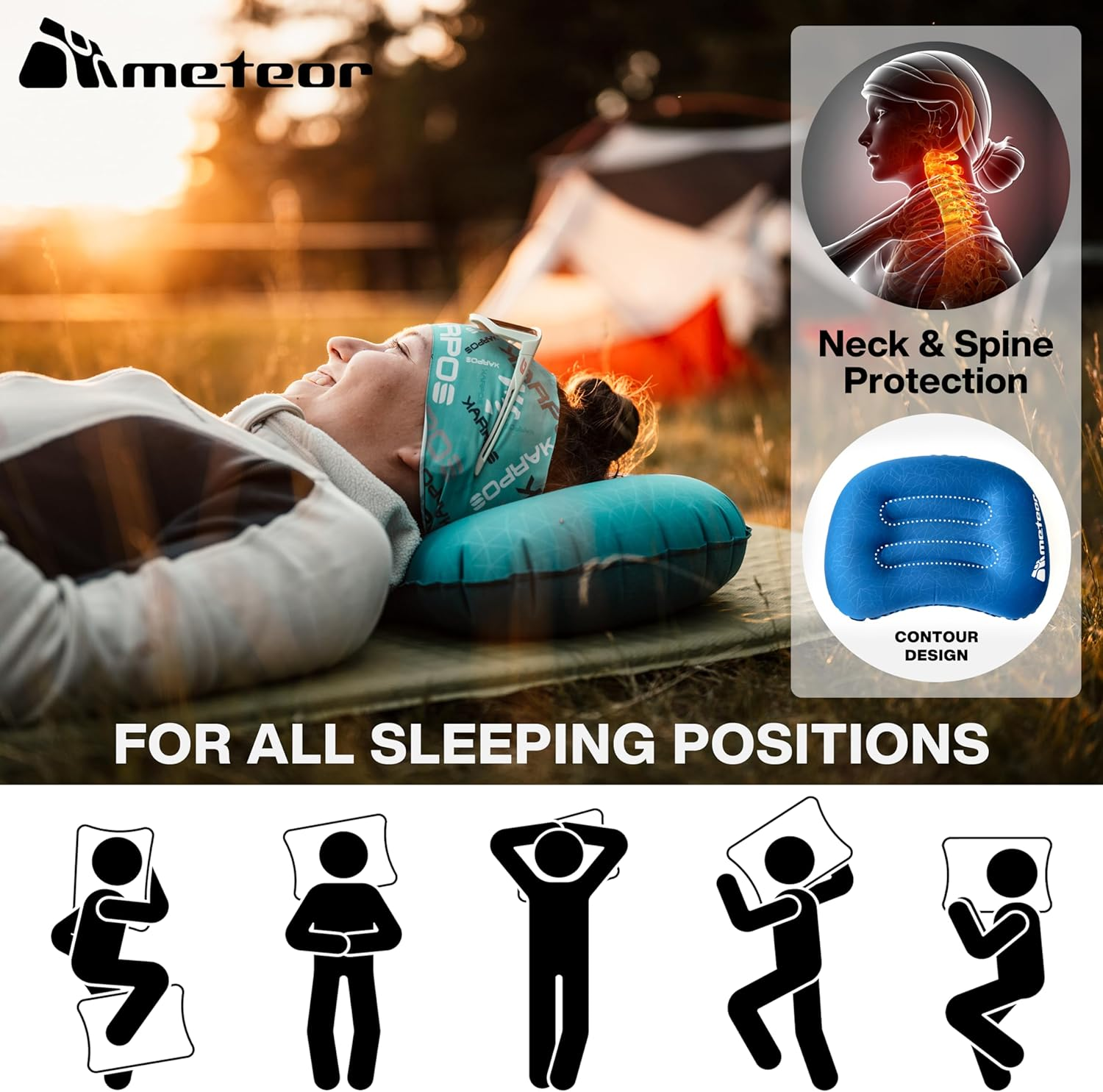 Meteor Camping Pillow, Inflatable Travel Pillow, Ultralight 110G Beach Pillow, Flight Travel Outdoor Camping Lumbar Neck Support - Green image number 4