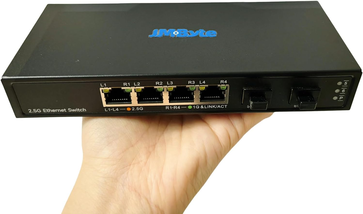 Jm-Byte 6-Port Desktop Ethernet Switch with 2 X 10G SFP/SFP+ Uplink Ports, 4 X 2.5 Gigabit RJ-45 Ethernet Ports, Unmanaged Network Switch, Plug & Play, Metal Case (JM-CN2059-X) image number 4