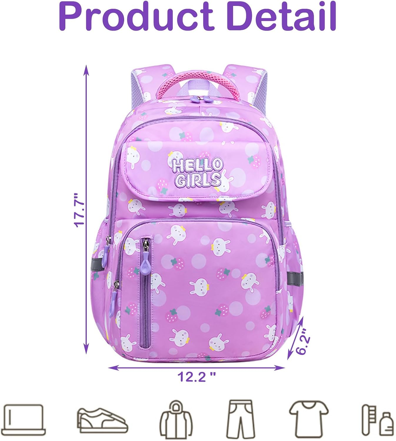 Kids Backpack Cute School Bookbag for Girls Kawaii Printed Schoolbag Elementary Lightweight Backpack image number 4