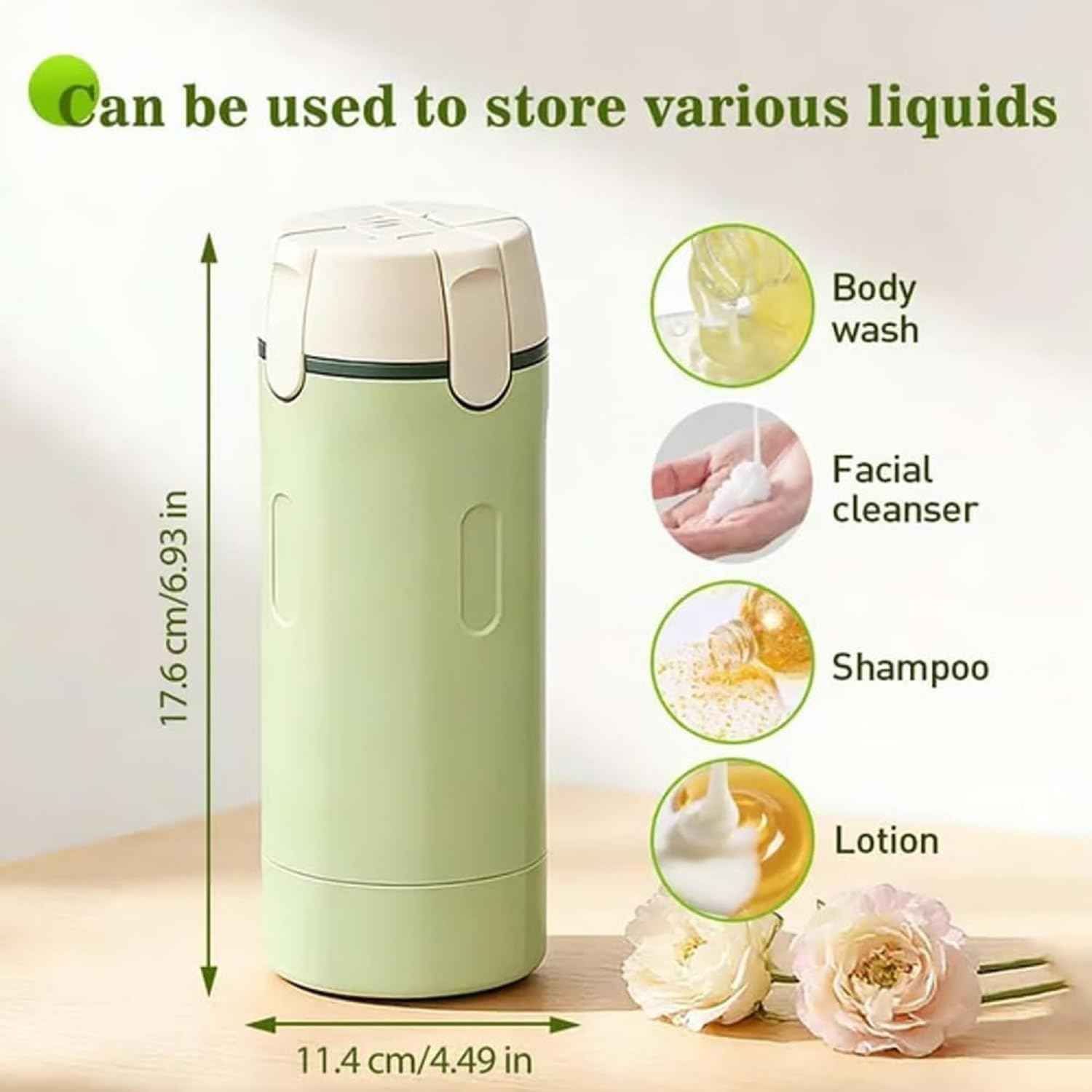 4-In-1 Travel Dispenser Bottle, Portable Leak Proof Refillable Toiletry Containers, Mini Shampoo Dispenser Portable Travel Bottle Set with Scale Label for Toiletries, for Flights Gym (Green*1) - Mix image number 4