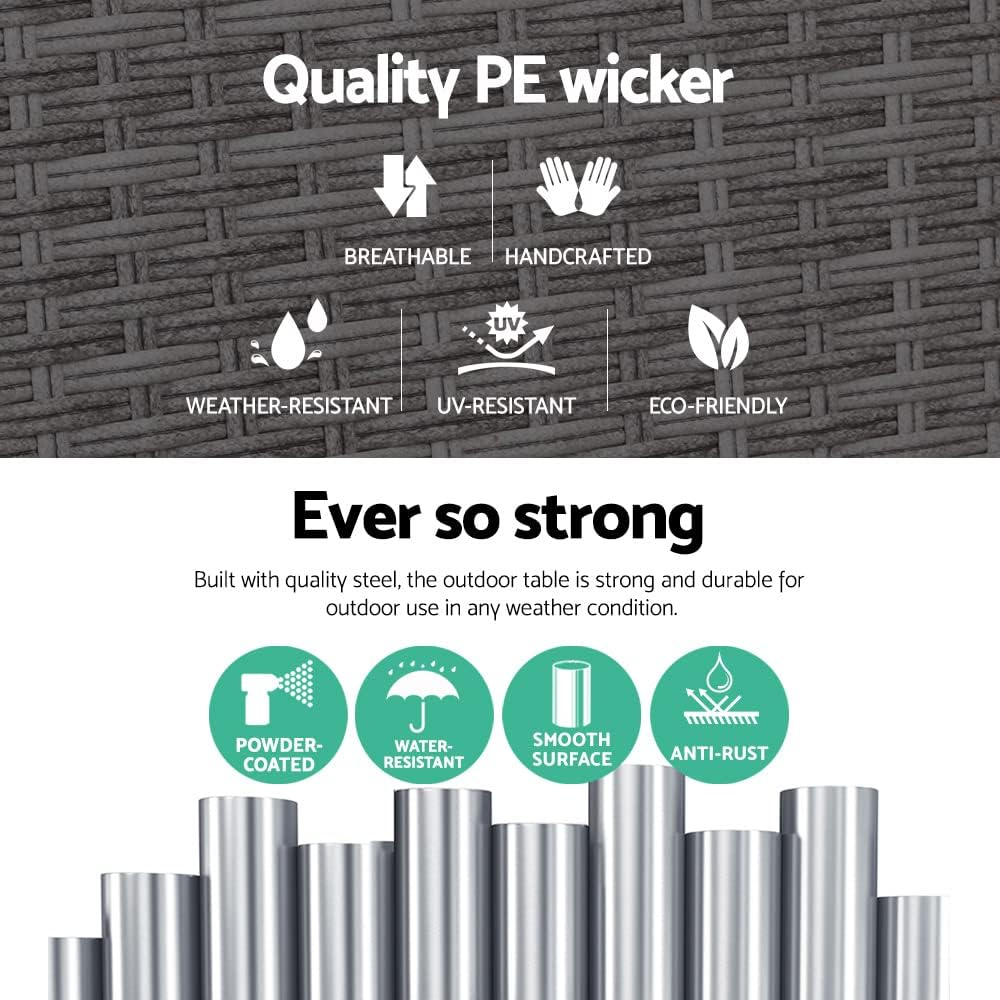 Gardeon Wicker Rattan Coffee Table - Square Tempered Glass Top Furniture with Storage for Outdoor Backyard Lawn Balcony Pool Patio, Grey image number 2