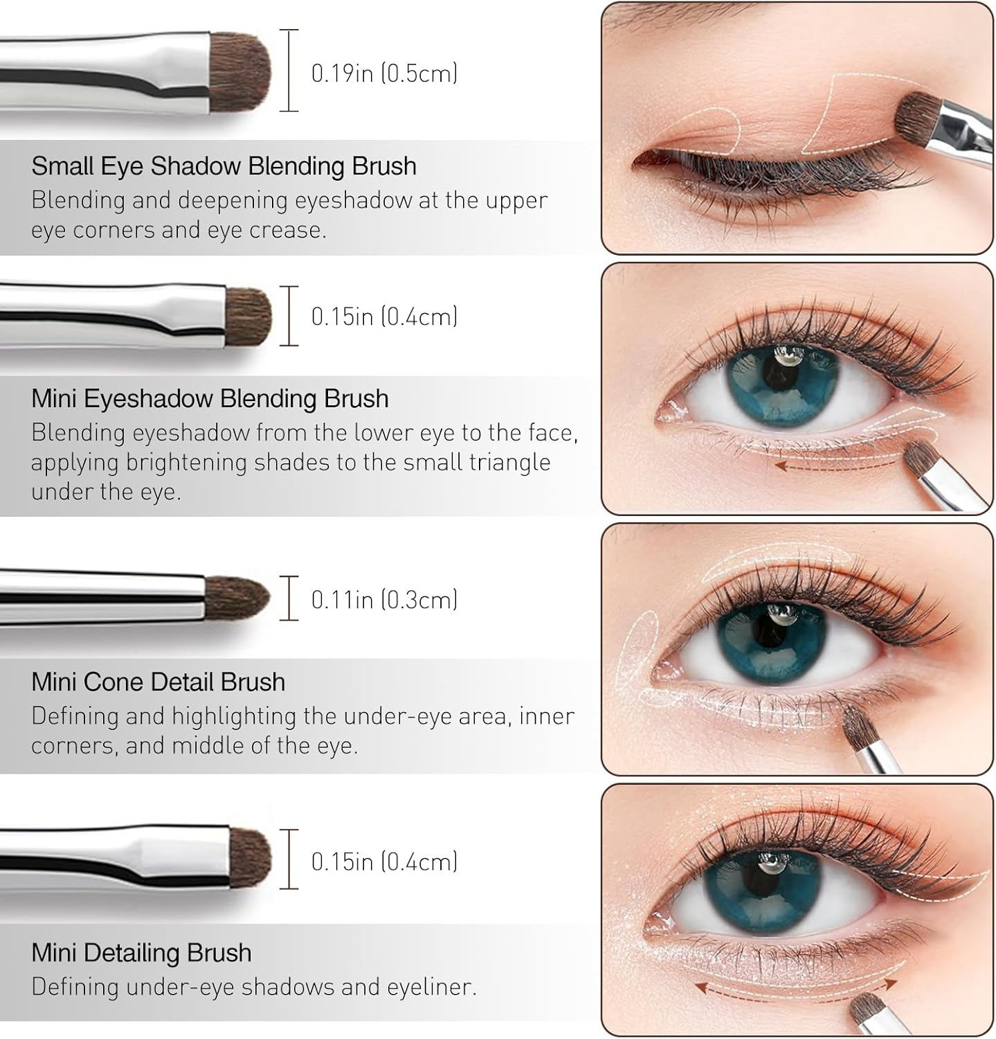 4-Pcs Mini Smudge Brush for Eyeliner,Eyeshadow Brushes,Eyeliner Brush for Eye Liner Blending, Highlighting Brush,Concealer Brush, Natural Bristles Pony Hair Eye Makeup Brush Sets image number 1