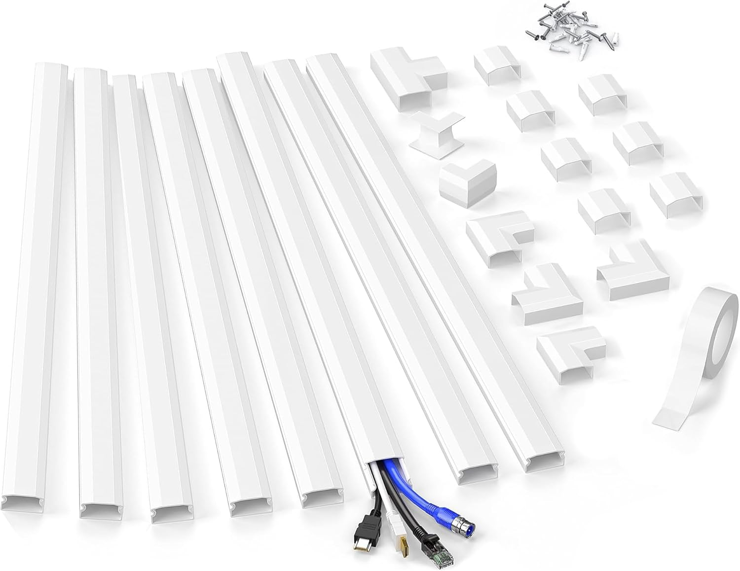 Cord Hider Wall Kit,125.6In Cord Covers for Wires, Cord Cover,Cable Hider Wire Covers for Cords, Wire Hiders for TV on Wall, Easy Set up Cable Cover Cable Management Kit, 8X W0.98 H0.5In image number 6