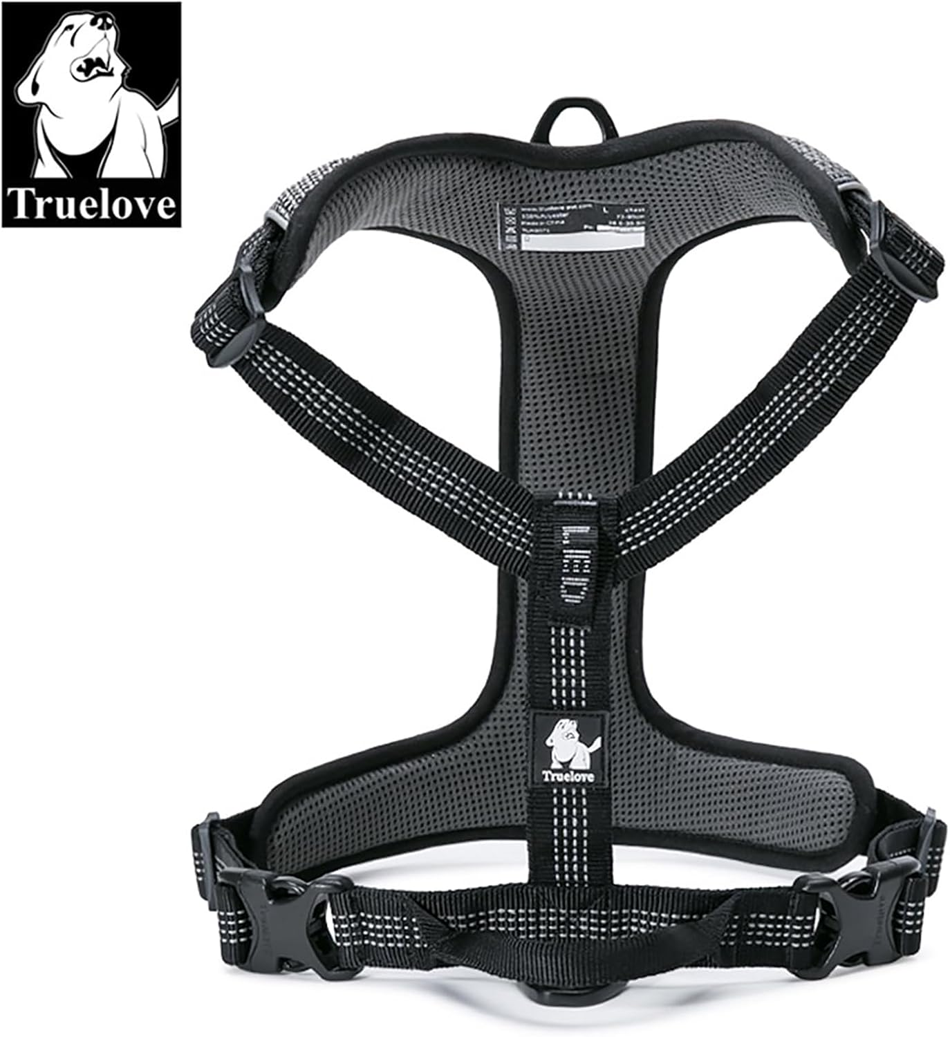 TRUE LOVE Dog Harness Outdoor Adventure II Reflective Vest 2 Leash Attachments Matching Leash Collar Available TLH6071 （Black, L: Chest 68-82Cm/27-32.5In
