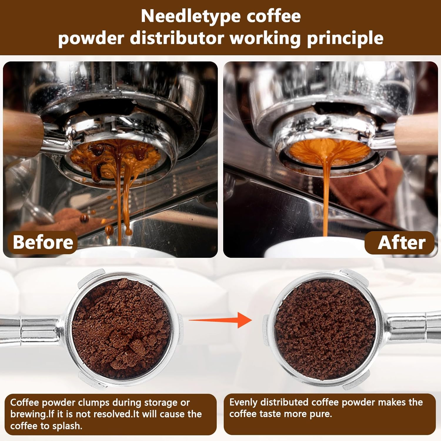 Espresso Tamper with WDT Tool, 2 in 1 Coffee Tamper 53Mm with Stainless Steel Base, Espresso Coffee Stirrer,8 Needles 0.4Mm WDT Tool Espresso Fits All 54Mm Portafilters,Coffee Gifts image number 6