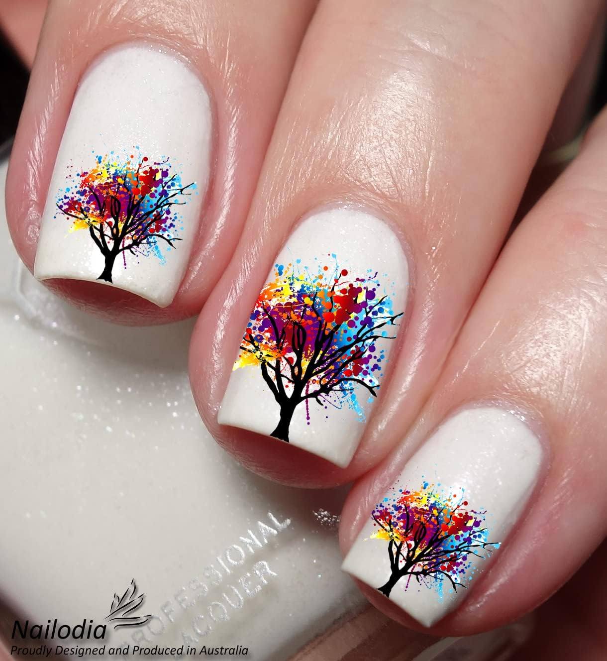 Rainbow Owl & Tree Nail Art Decal Sticker image number 1