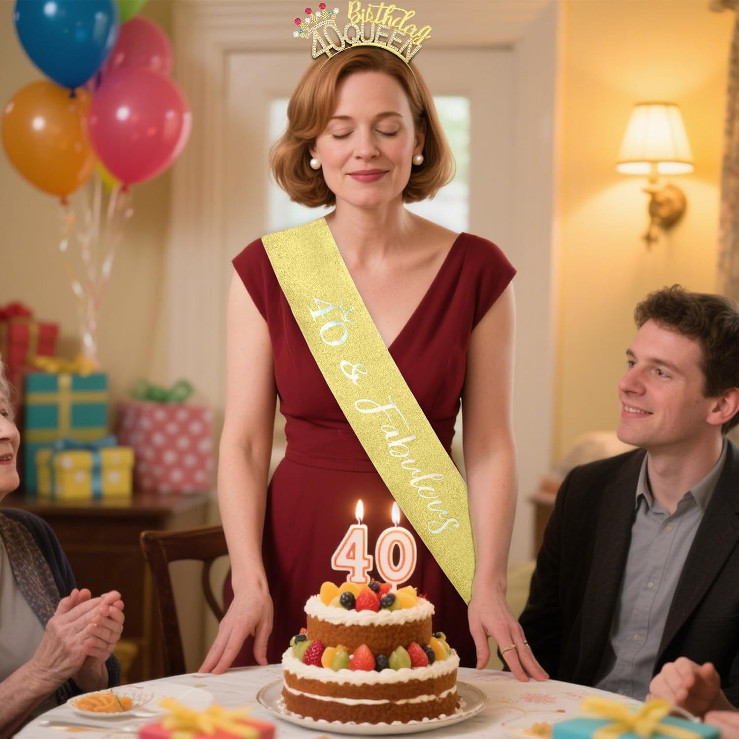 Pruadeor Gold 40Th Birthday Crown Woman 40Th Birthday Headband Glitter Sash for Birthday Party Decoration Gift image number 4