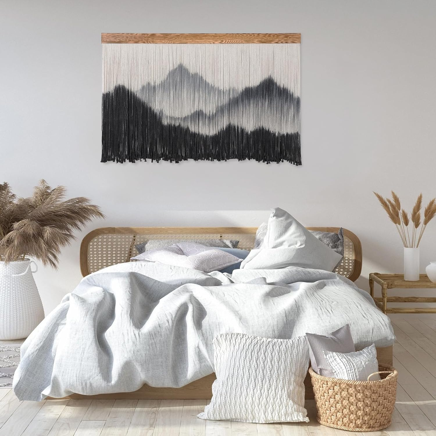 BECHAEO Boho Macrame Wall Hanging Decor Large Tie Dye Mountain Landscape Art Aesthetic Tapestry for Bedroom Living Dining Room image number 1