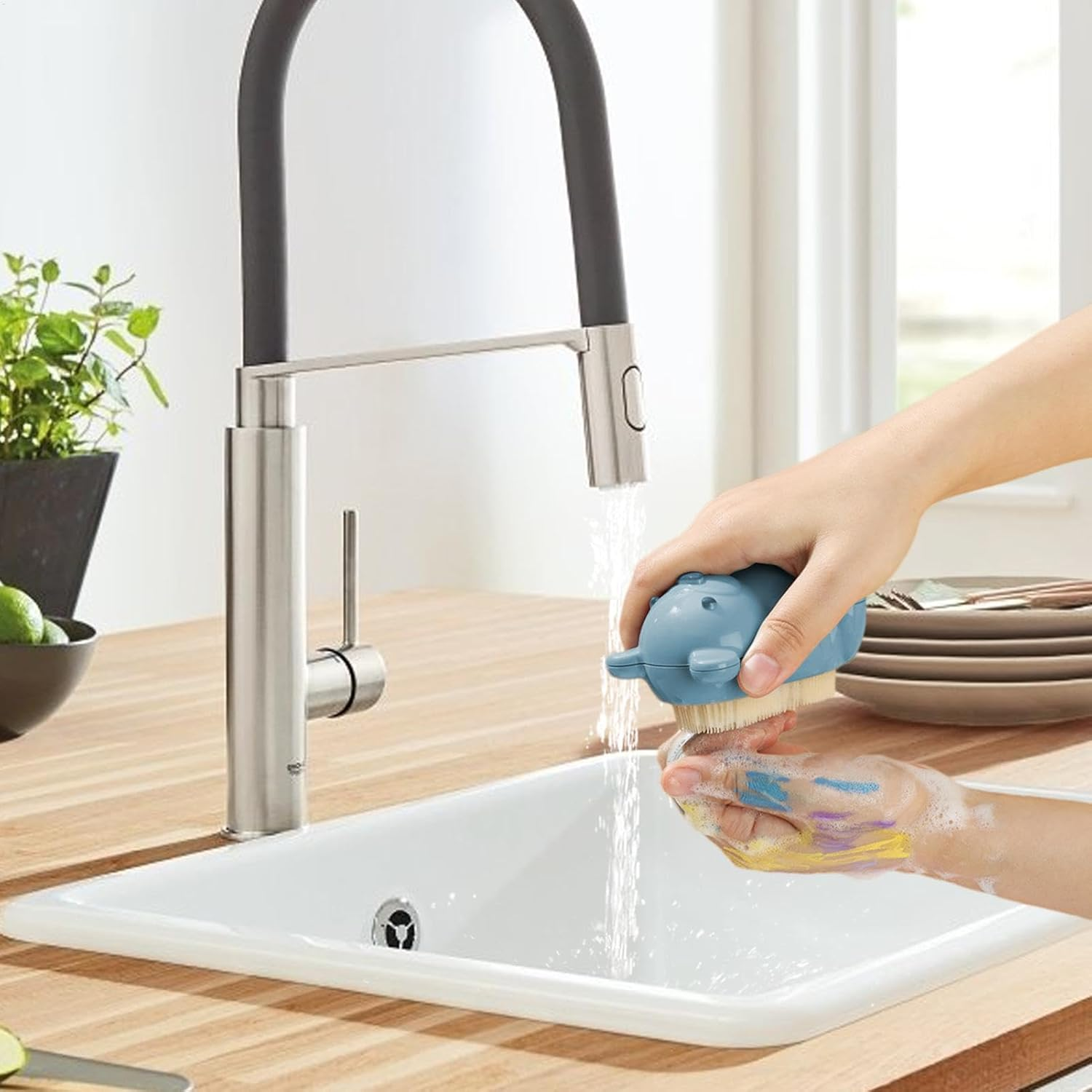 Nail Brush to Clean Nails - Clean Cute Bear Egg Brushes | Creative Easy Grasp Soft Bristle Nail Cleaning Brush for Women image number 4