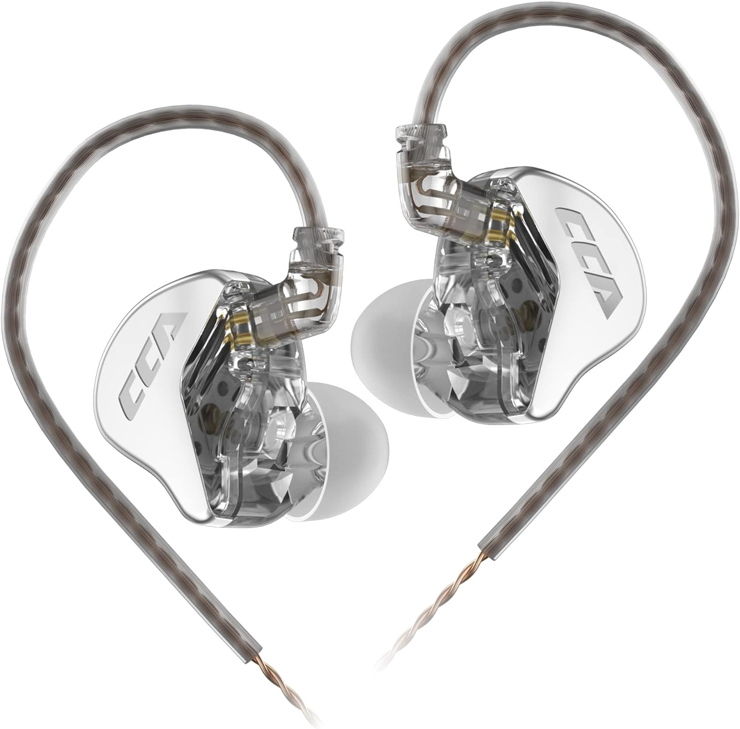 CCA CRA Ultra Thin Diaphragm Dynamic Driver IEM Headphones, Music Bass In-Ear Monitor with Cable, Detachable 2-Pin OFC Cable, Audiophile Singers(White, with Microphone)