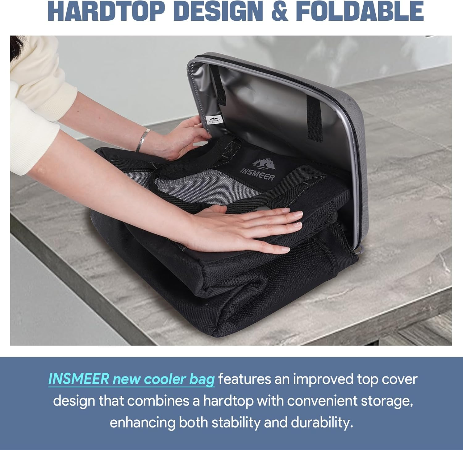 INSMEER Cooler Bag 40L, Large Cooler Bags Insulated with Hard Lid, Soft Cooler Bag Leakproof/Collapsible/Portable Cooler Backpack,With Bottle Opener, Suitable for Beach Camping Picnics