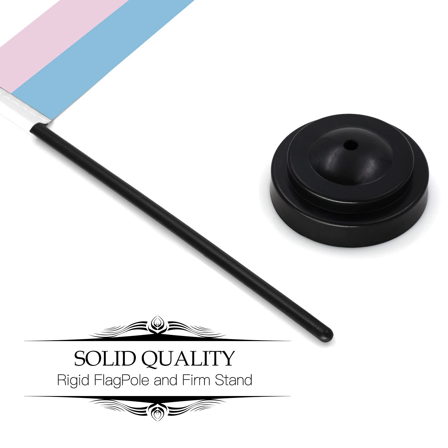 Anley Transgender Trans Pride Deluxe Desk Flag Set - 6 X 4 Inch Miniature Desktop Flag with 12" Solid Pole - Vivid Color and Fade Resistant - Black Base and Spear Top image number 4