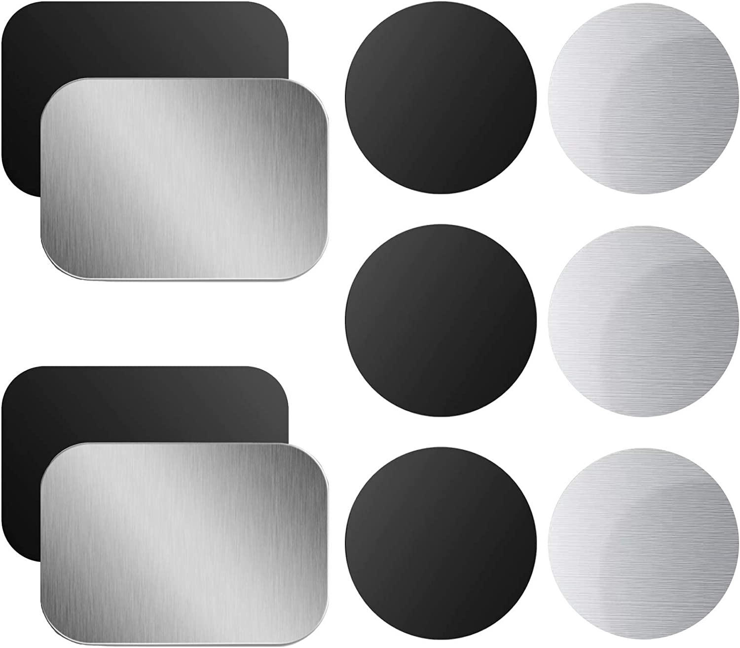 OWLKELA Mount Metal Plate for Phone Magnet Car Mount Holder Cradle with Adhesive, Universal Replacement Sticker Compatible with Magnetic Mounts - 10 Pack Black (4 Rectangle and 6 Round)