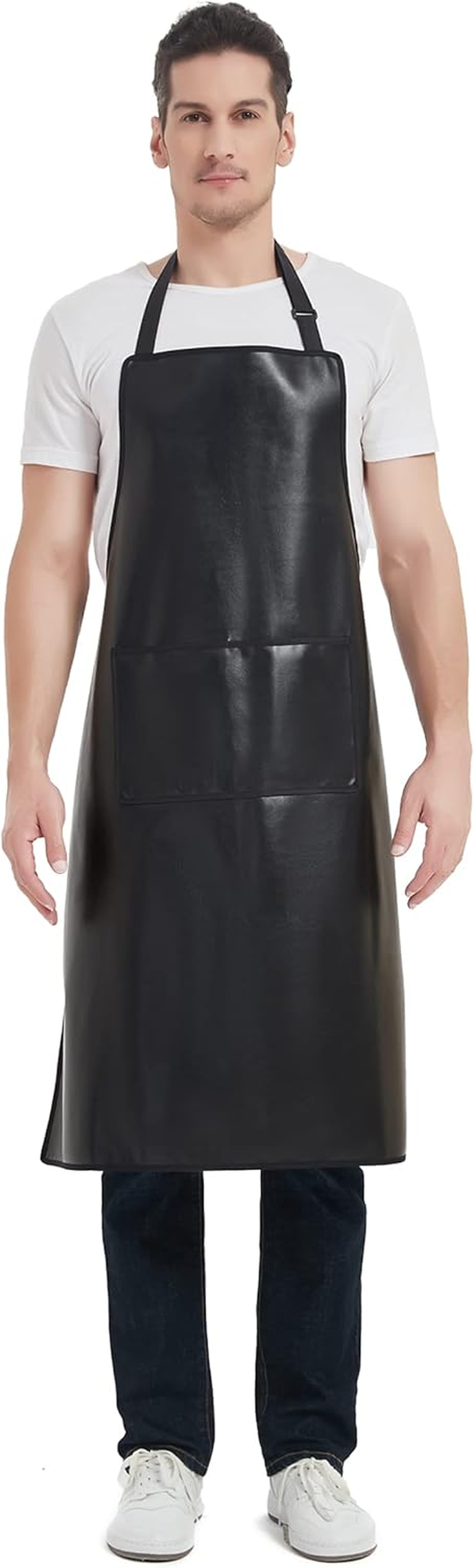 Funchaos Waterproof Apron, Heavy Duty Work Apron, Artificial Leather Apron Ideal for Chef,Butcher,Barber,Cleaning