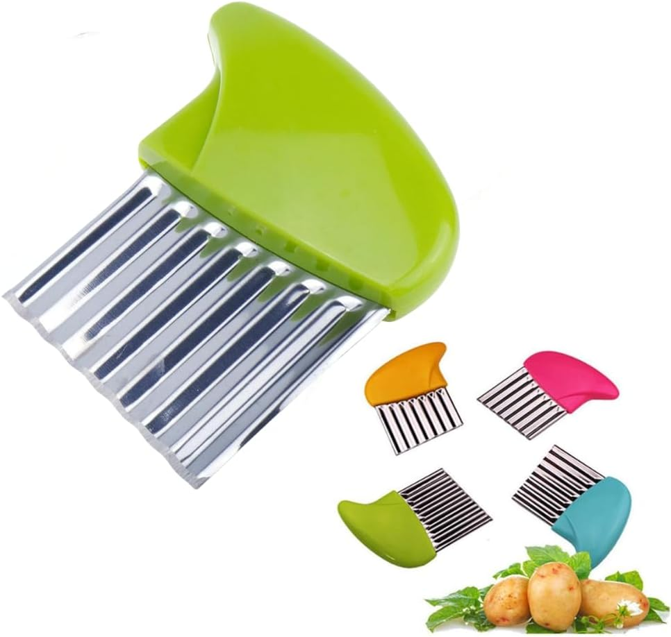 Sunblue Crinkle Cutter Cutting Tool French Fry Slicer Potato Cutter Fruit Vegetable Wavy Chopper Knife Stainless Steel, Green image number 1