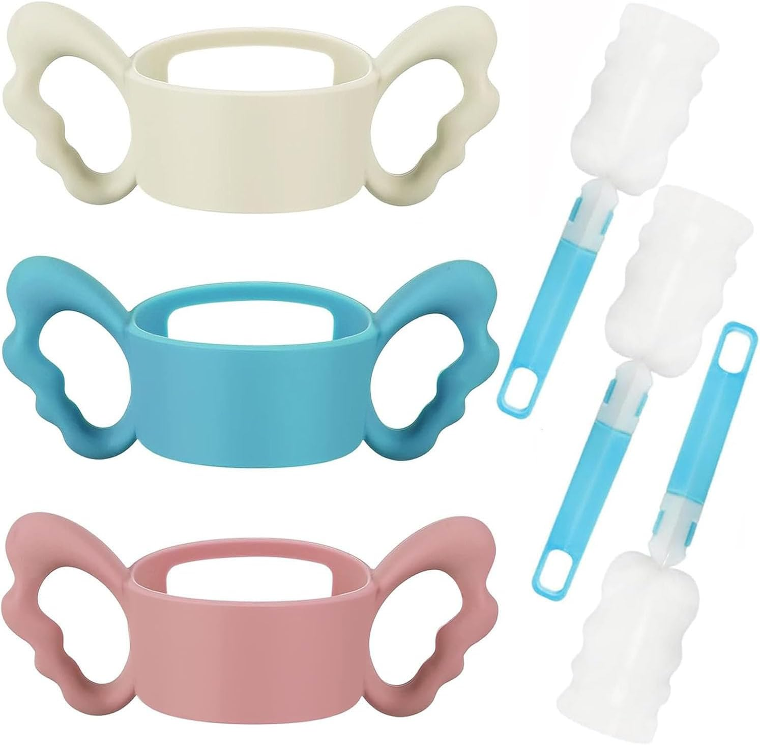 Mtxorvix 3 Pieces Baby Silicone Bottle Handles, Natural Baby Bottle Handle Wide Neck Baby Feeding Handle Easy Carry Handle Lightweight Bottle Handle Small Hand Gripping for Baby Shower (3 Colors) image number 6