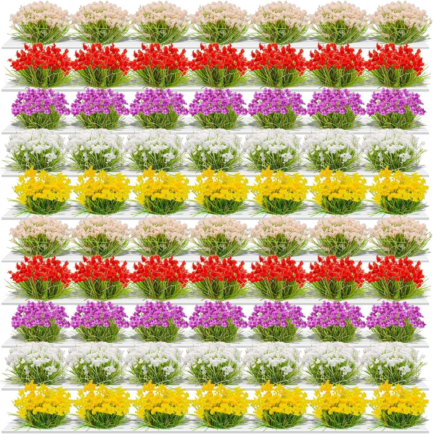 Miniature Colorful Cluster Flower, 70-Pack of Static Grass Tufts for DIY Craft Projects, Model Train Scenery, Railroad Environments, Wargaming, Military Model Bases, and Miniature Dioramas image number 3