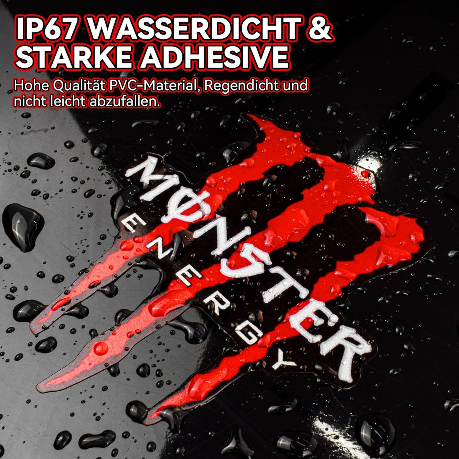 Cretassion Reflective Monster Energy Sticker, Waterproof Sticker Motorcycle Cool, High-Quality Stickers for Motorcycles, Motorcycle Helmet, Skateboard, Car and Off-Road Motorcycles Red image number 1