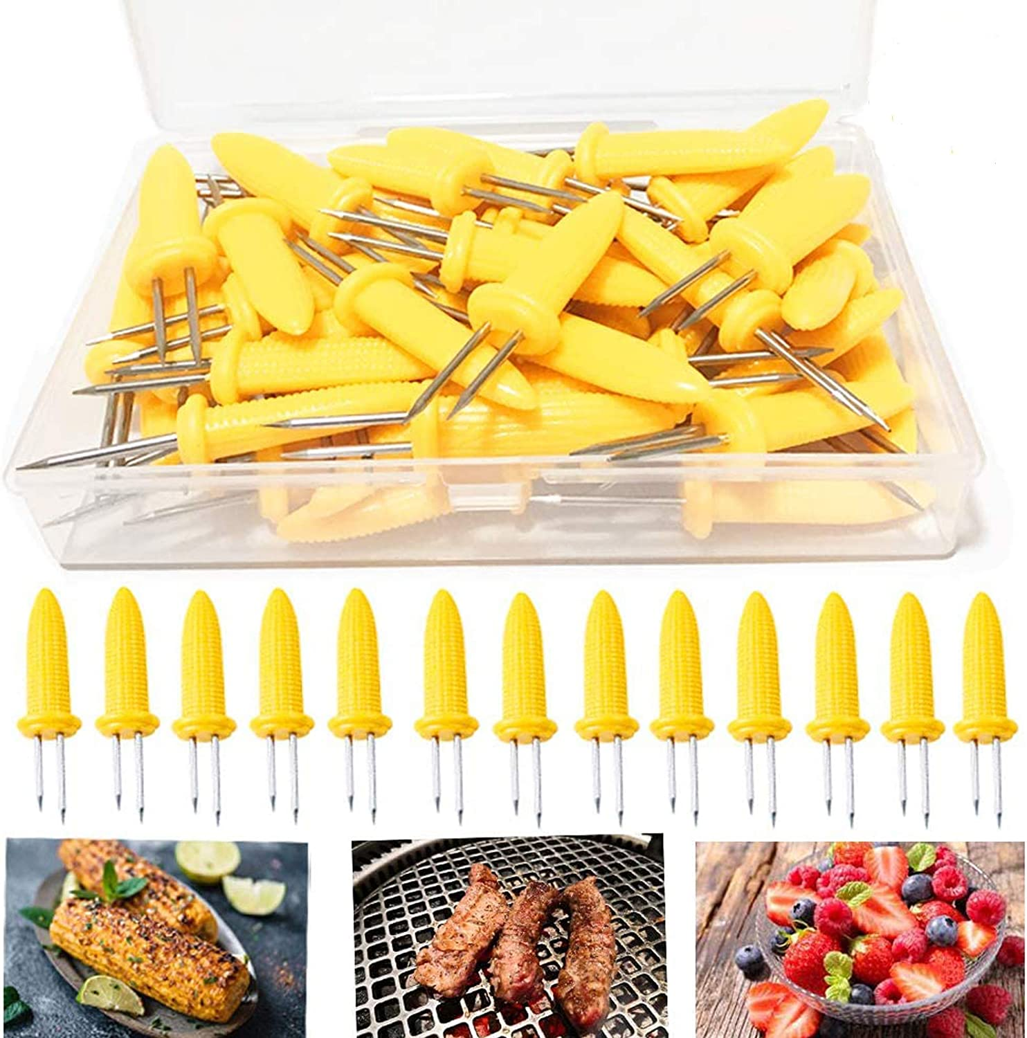 Corn Holders 50 Pieces Stainless Steel Corn on the Cob Holders Skewers with Storage Box for Outdoor BBQ Cooking image number 6