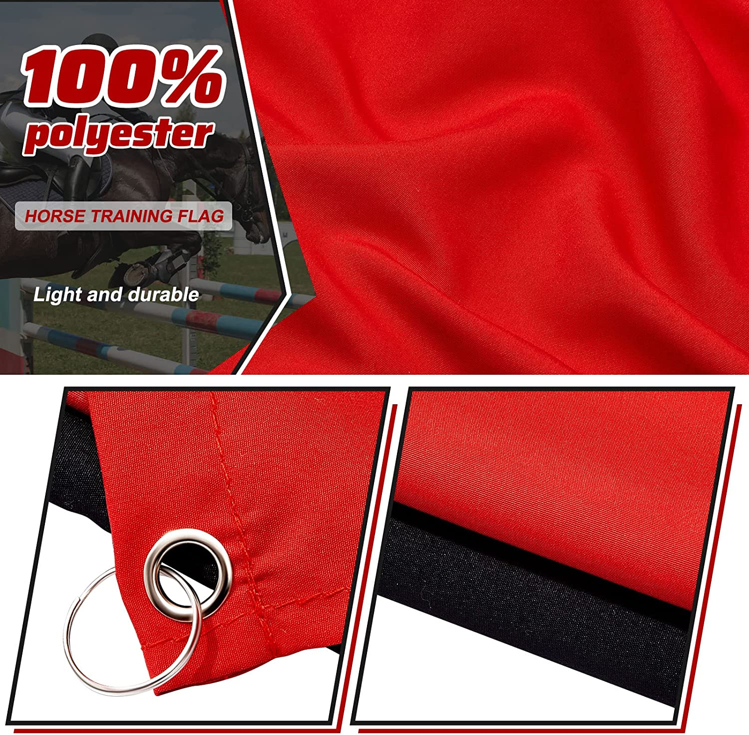 Sunnyray 48" Horse Training Flag Horse Training Equipment with 4 Feet Replacement Flags and Telescopic Handheld Flagpoles, Red, Black image number 5